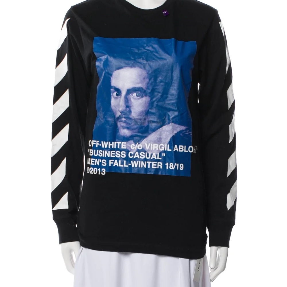 Off-White Black and Blue Graphic Long Sleeve Shirt